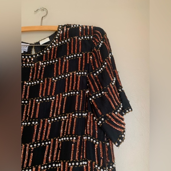 Vintage Stenay Silk Beaded sequins Blouse XLarge top shirt evening - Picture 4 of 8